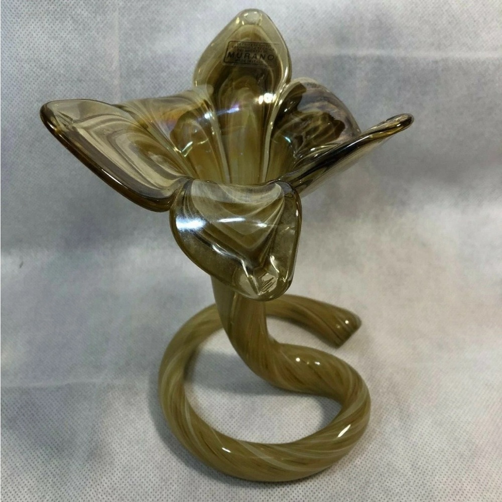 Murano Swirled Tan Glass Flower Art